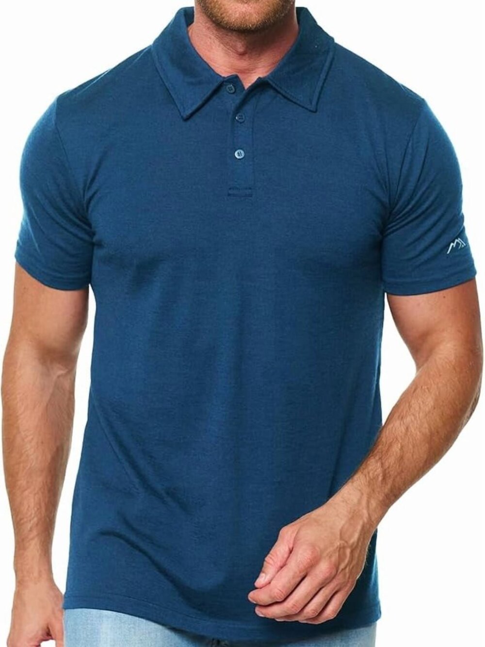Merino.tech Men’s Merino Wool Short Sleeve Polo Shirt (Denim Blue)